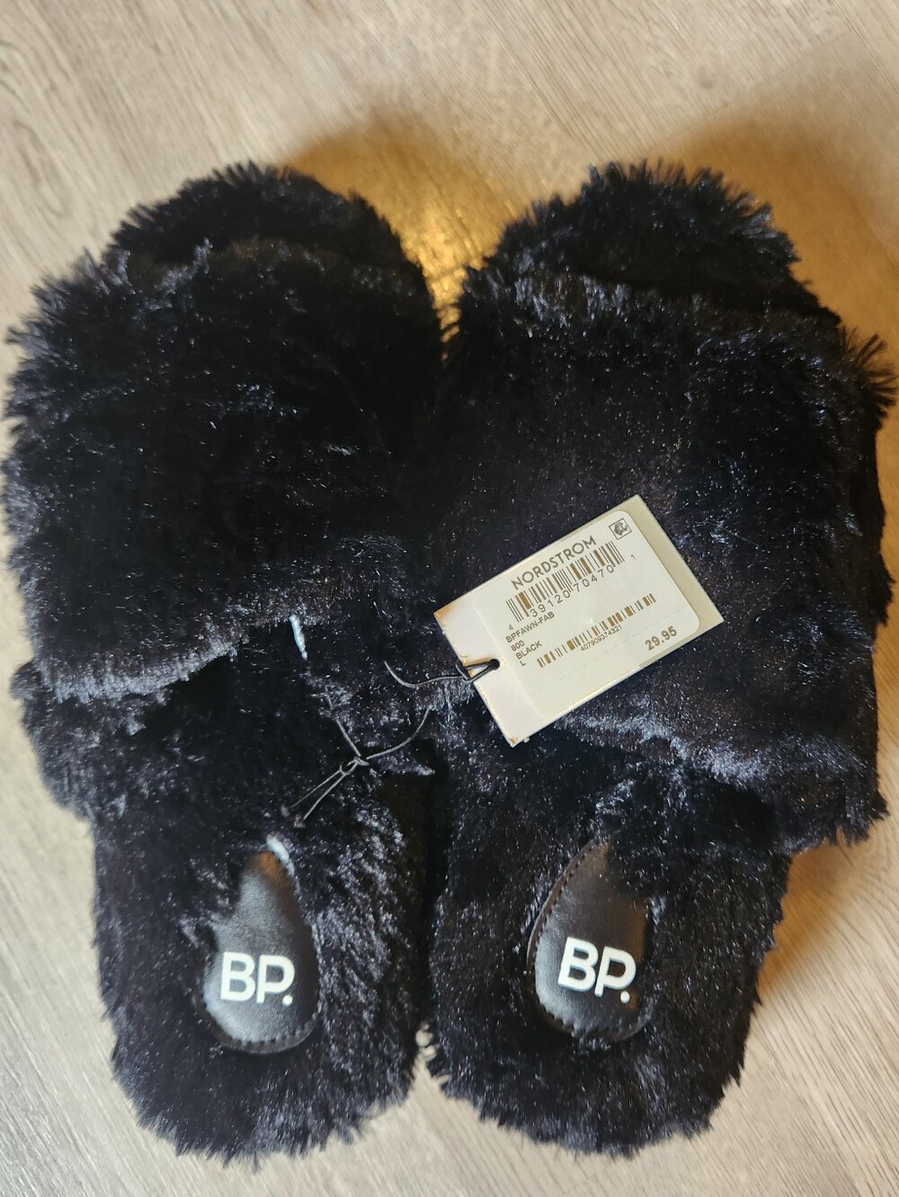 Womens Large 9-10 BP Livie Plush Nordstrom Black Fuzzy Slippers NWT